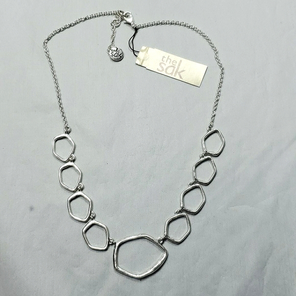 The Sak Womens Cz Open Pendant Collar Necklace Silver Metal 16 Inches - Picture 3 of 4